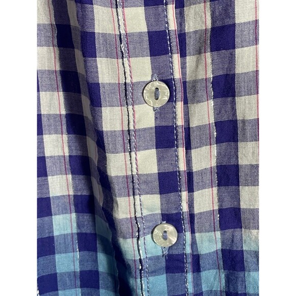 Anthropologie Pilcro Plaid Button Down Shirt Top Ombre Blue Silver Detail Medium - Picture 9 of 12